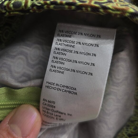 Urban Outfitters Eva Retro Geo Flared Olive Green Low Rise Y2K Trouser Pants - Picture 11 of 11